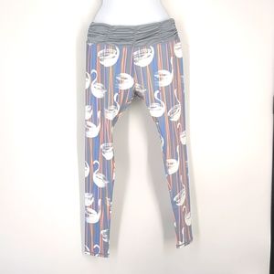 Mint Lilac Workout Sports Yoga Lounge Leggings Swan Print Women's Small NWT